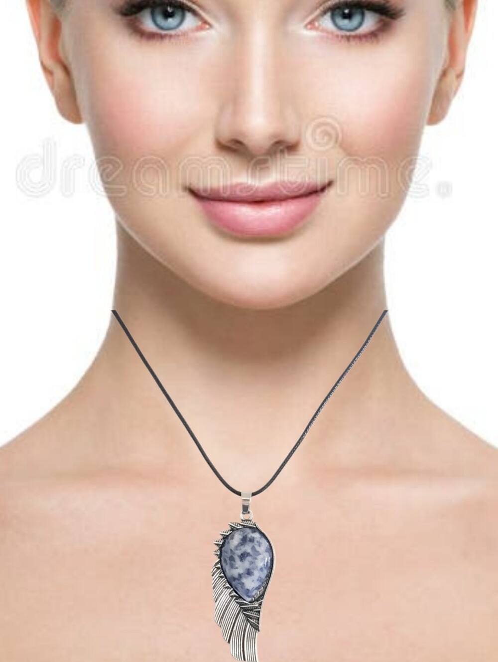Elegant Silver Wing Natural Stone Pendant w/ Cord Necklace NWOT